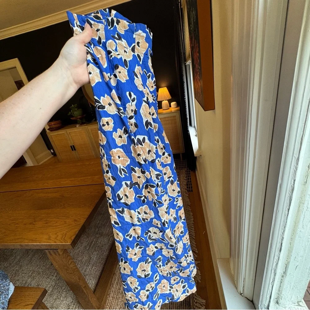 Ann Taylor Blue Floral A-Line‎ Skirt Paperbag Pleated Midi Skirt